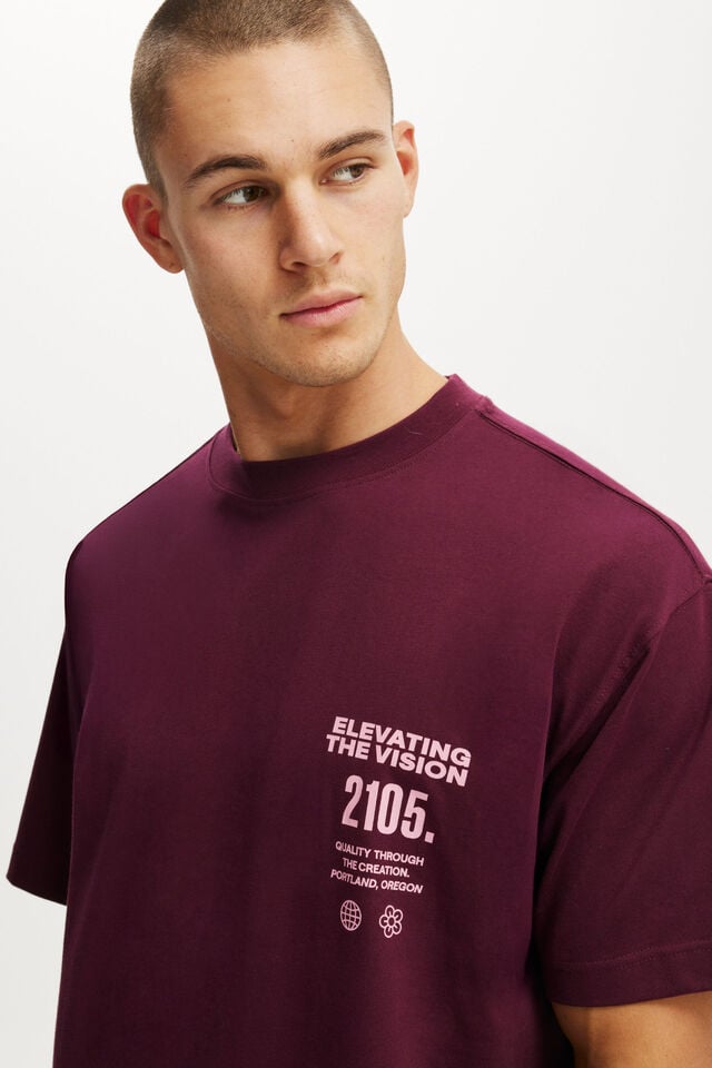 Cotton On Box Fit Text T-Shirt Velvet Plum/elevating The Vision