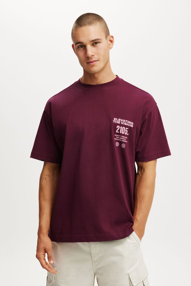 cotton on Box Fit Text T-Shirt velvet plum/elevating the vision