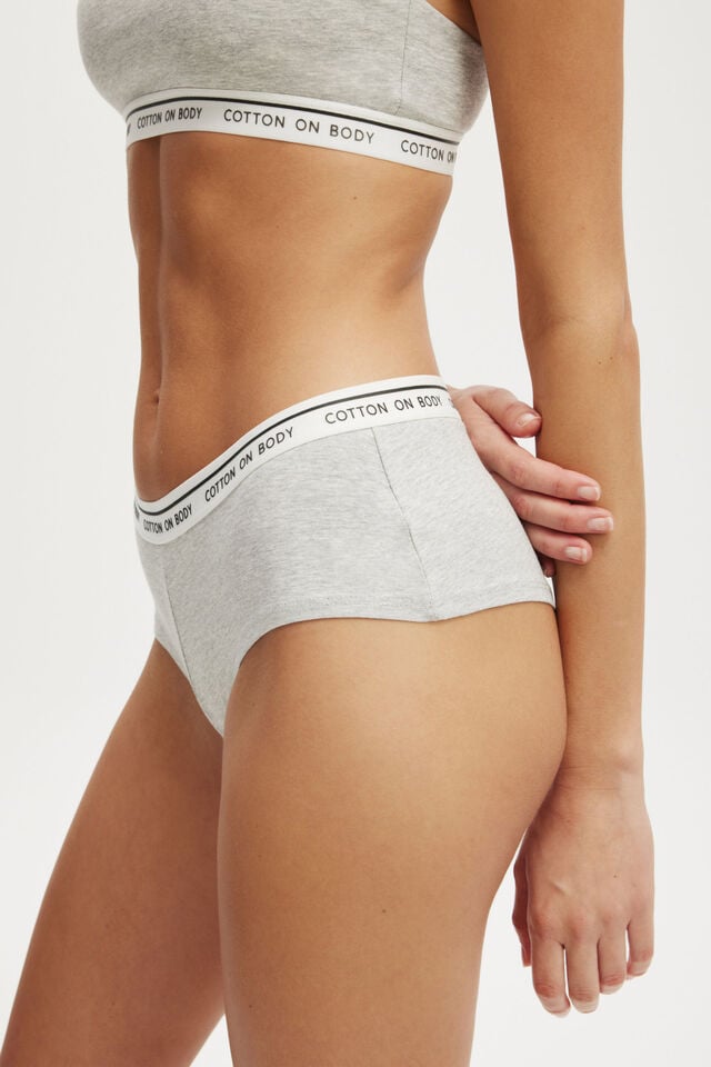 Cotton On Branded Cotton Cheeky Boyshort Grey Marle