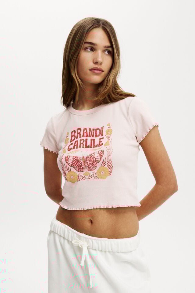 cotton on Brandi Carlile Micro Lettuce Graphic Tee lcn mt brandi carlile/ pale blush