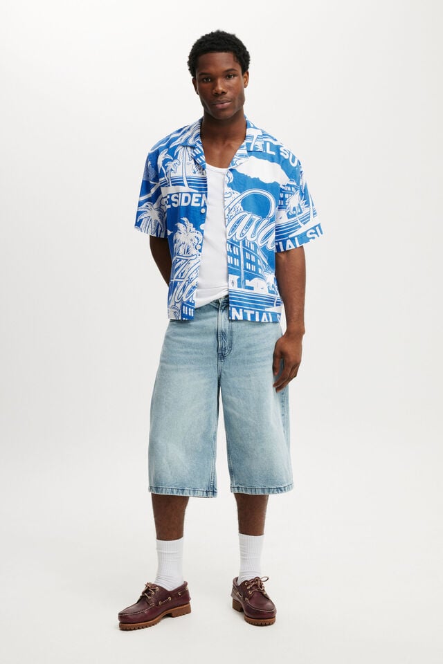 Cotton On Cabana Short Sleeve Shirt Blue Havana Print