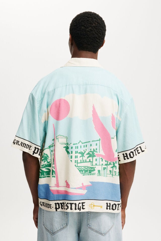 Cotton On Cabana Short Sleeve Shirt Blue Vacay Border Print