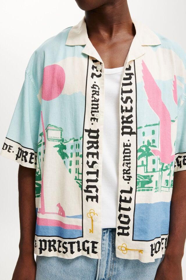 Cotton On Cabana Short Sleeve Shirt Blue Vacay Border Print