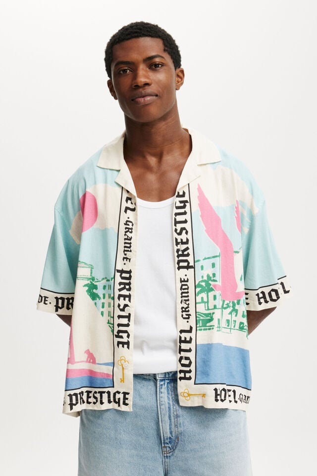 cotton on Cabana Short Sleeve Shirt blue vacay border print