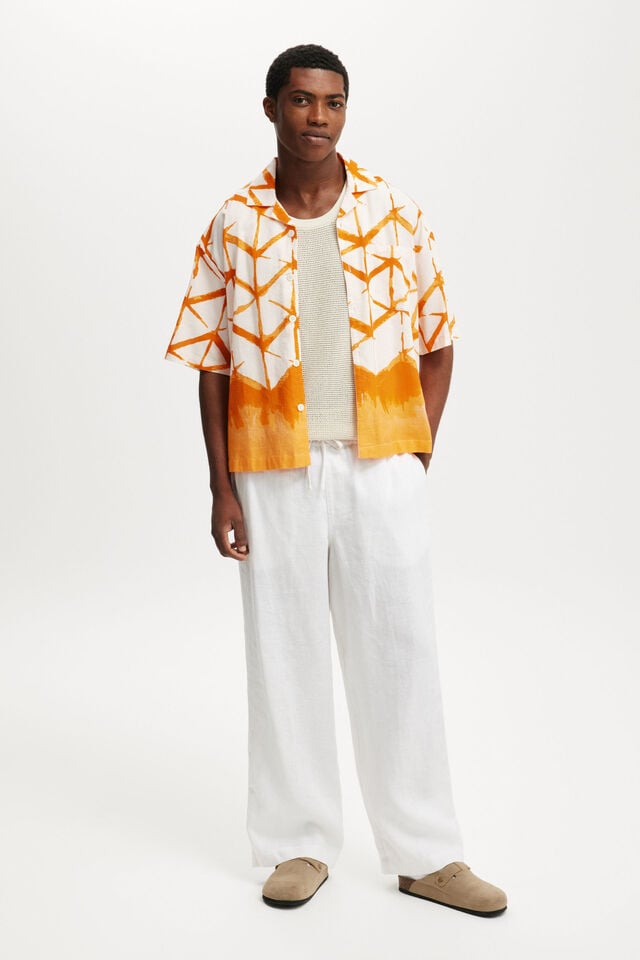 Cotton On Cabana Short Sleeve Shirt Orange Abstract Print