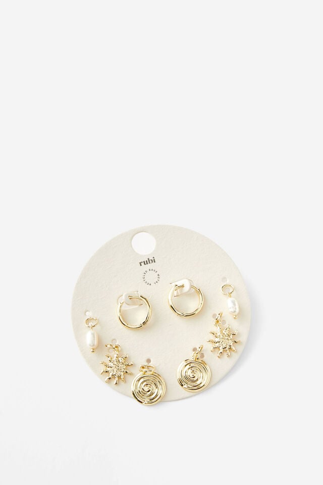 Cotton On Charm Huggie Set Up Boho Sun Multi Charm Gold