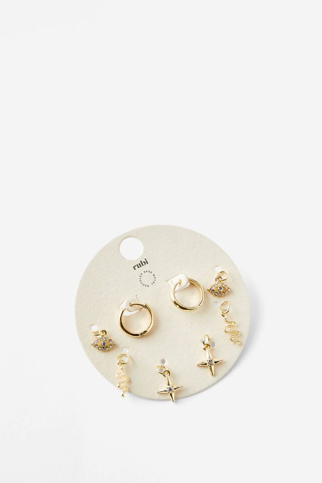 Cotton On Charm Huggie Set Up Celestial Multi Charm Gold