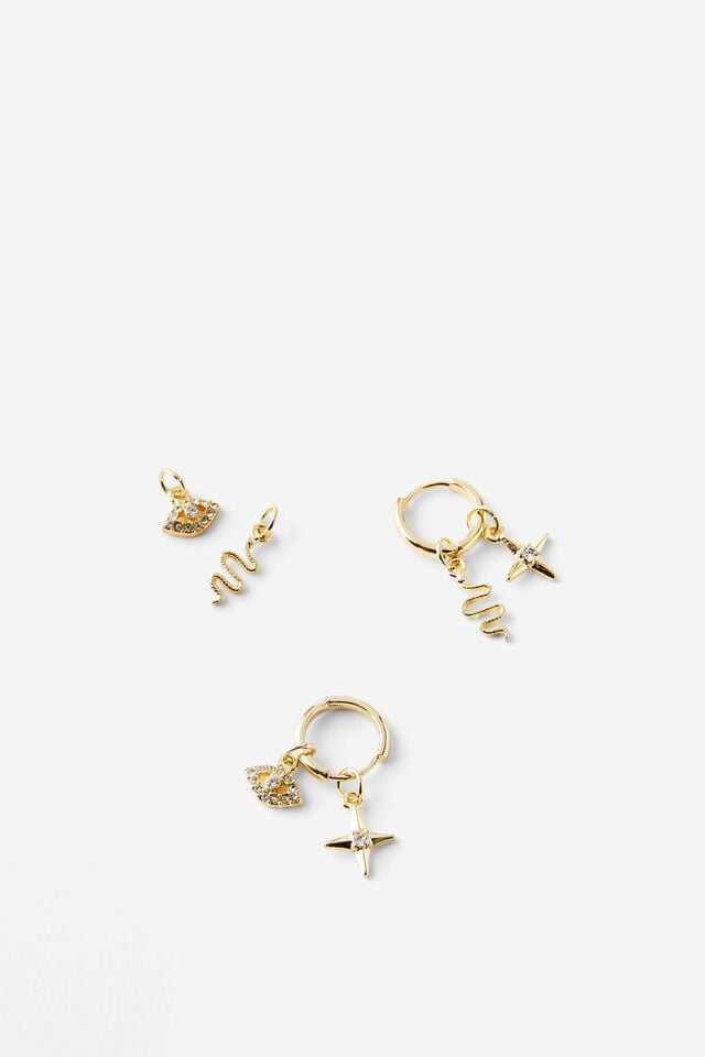 cotton on Charm Huggie Set up celestial multi charm gold