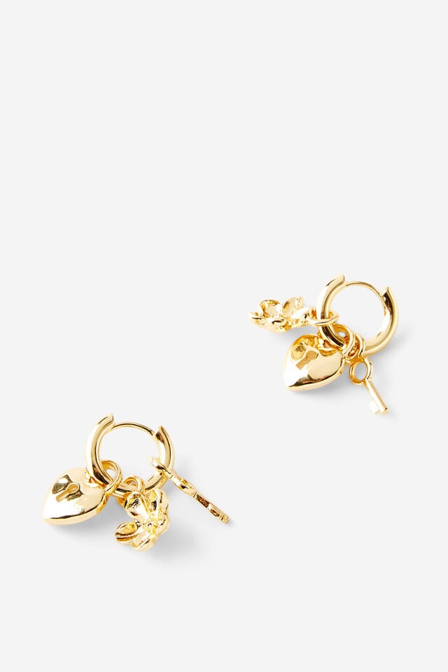 Cotton On Charm Huggie Set Up Heart Floral Multi Charm