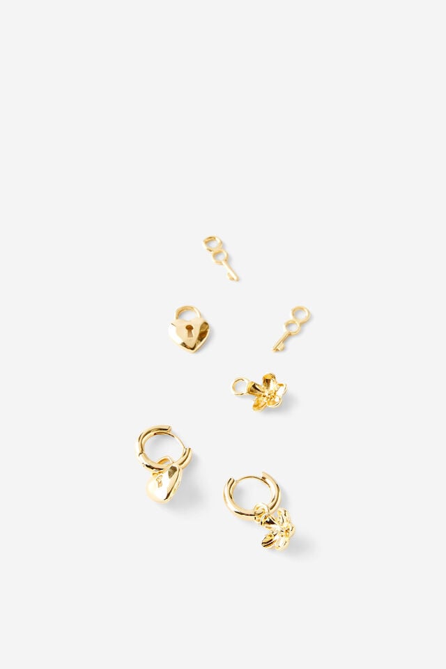 cotton on Charm Huggie Set up heart floral multi charm