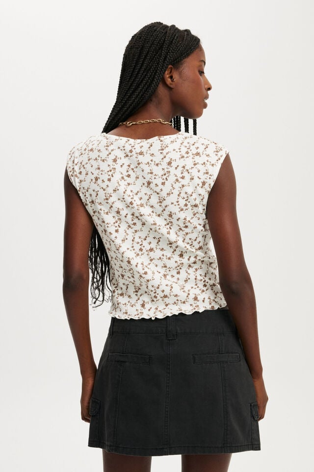 Cotton On Chelsea Open Front Top Portia Ditsy Texas Brown