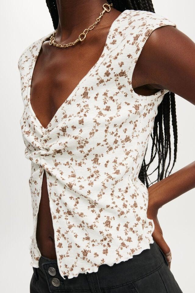 Cotton On Chelsea Open Front Top Portia Ditsy Texas Brown