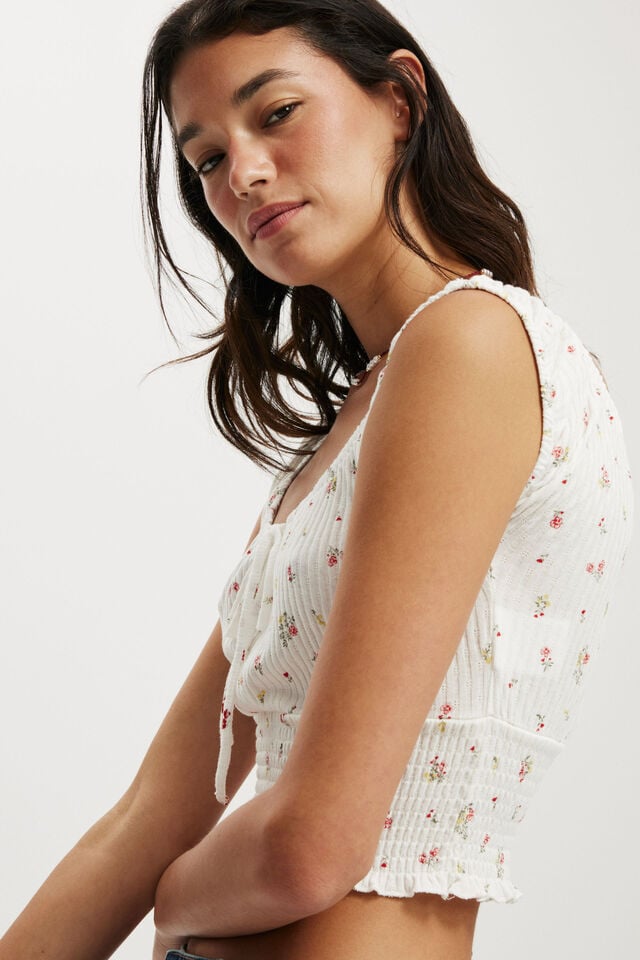 Cotton On Chloe Shirred Short Sleeve Top Millicent Ditsy Vintage White