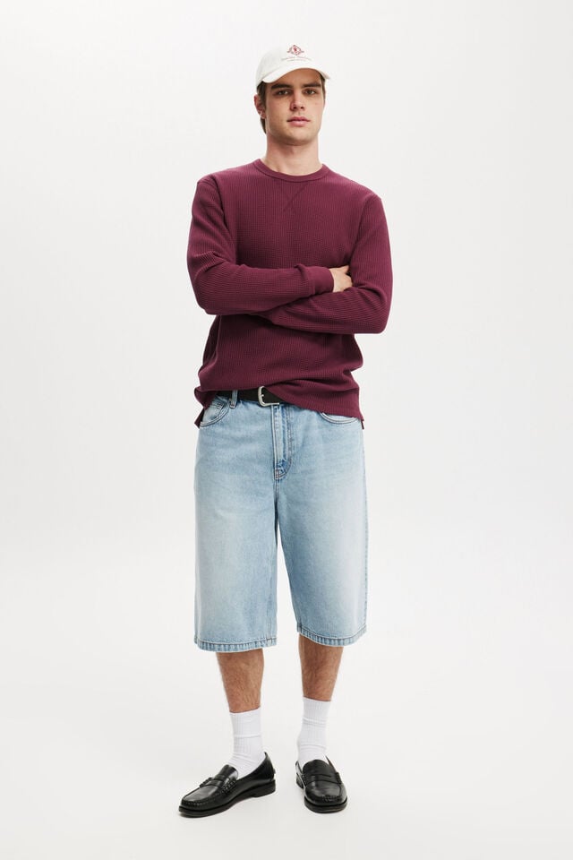 Cotton On Chunky Waffle Long Sleeve Tshirt Burgandy Waffle