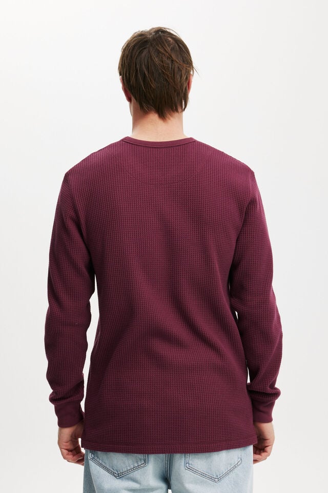 Cotton On Chunky Waffle Long Sleeve Tshirt Burgandy Waffle