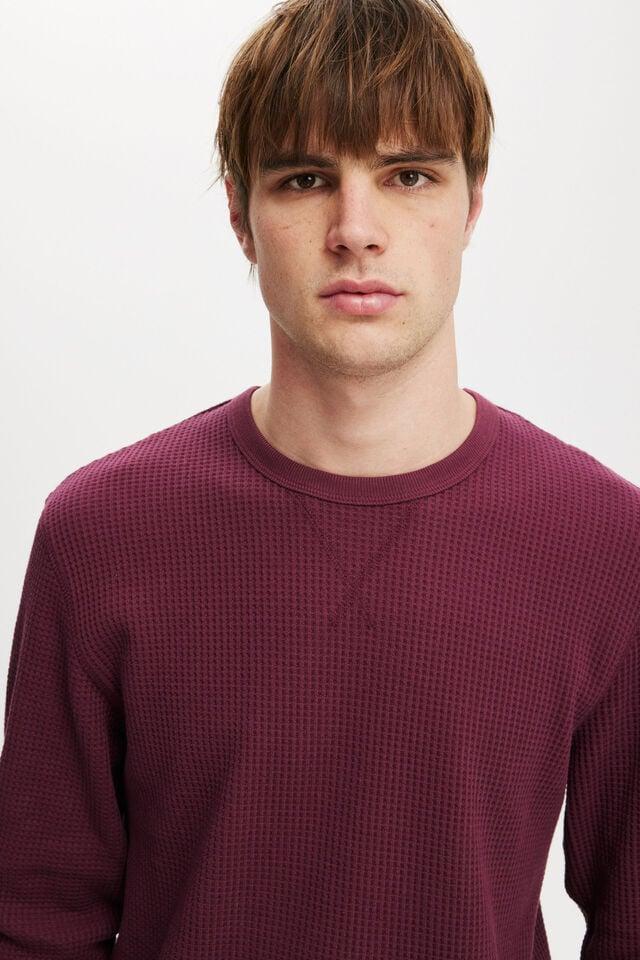 Cotton On Chunky Waffle Long Sleeve Tshirt Burgandy Waffle