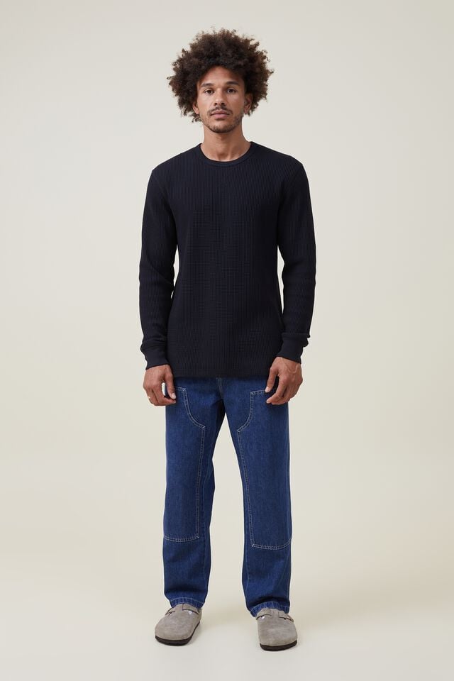 Cotton On Chunky Waffle Long Sleeve Tshirt Washed Black Waffle