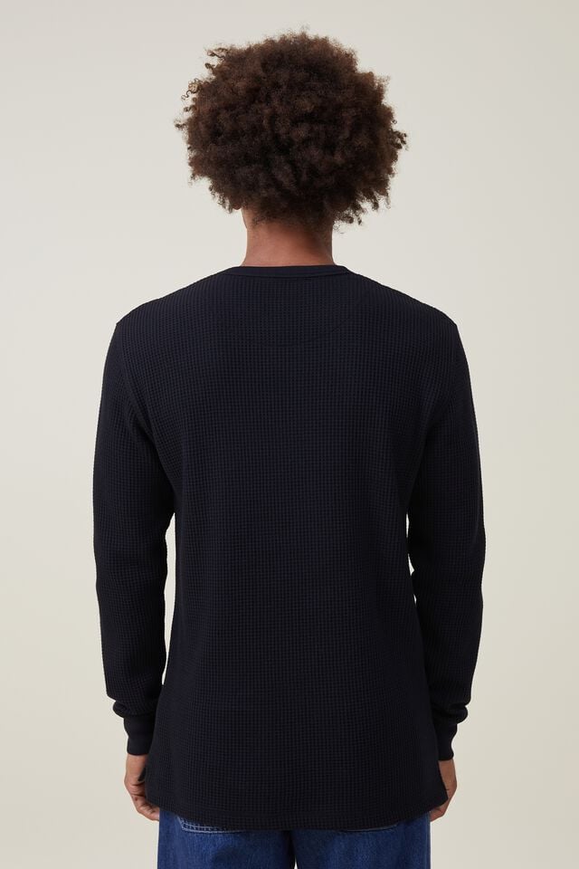 Cotton On Chunky Waffle Long Sleeve Tshirt Washed Black Waffle