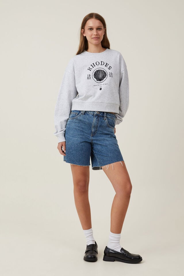 Cotton On Classic Fleece Boxy Crew Sweatshirt Rhodes/light Grey Marle