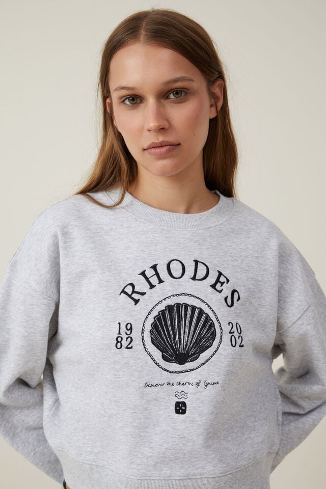 Cotton On Classic Fleece Boxy Crew Sweatshirt Rhodes/light Grey Marle