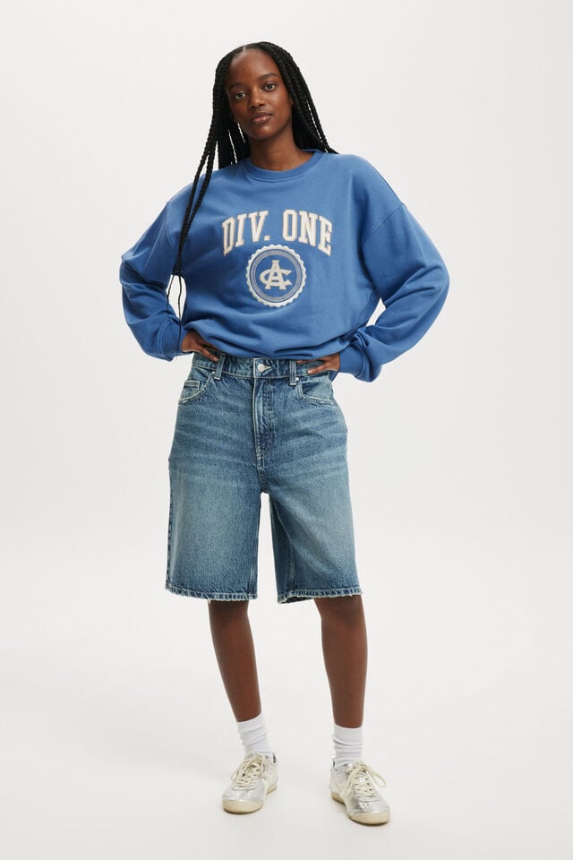 Cotton On Classic Fleece Graphic Crew Sweatshirt Div One/azure Blue