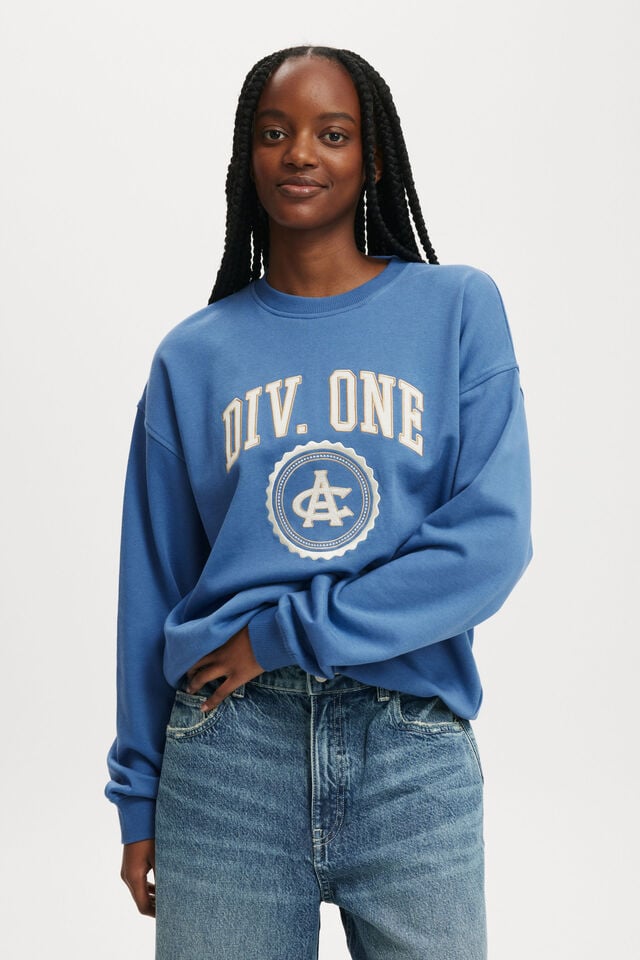 Cotton On Classic Fleece Graphic Crew Sweatshirt Div One/azure Blue