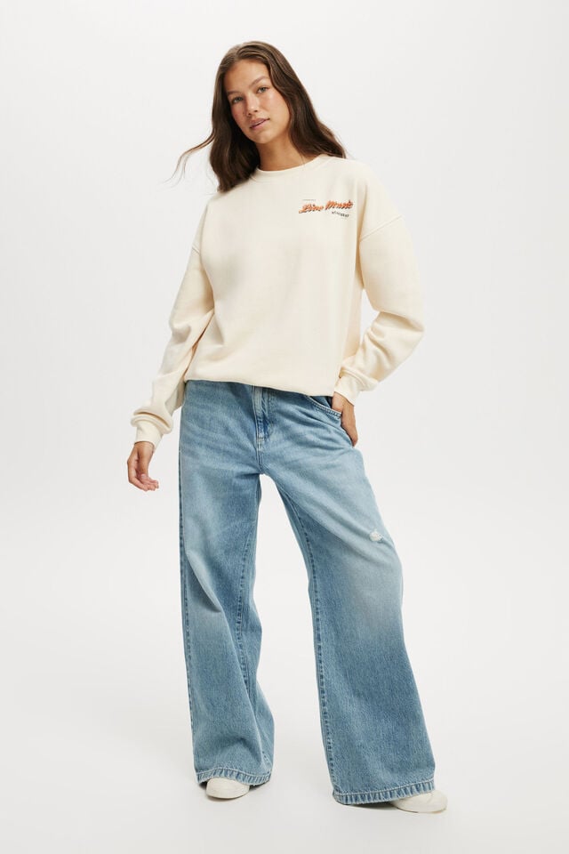 Cotton On Classic Fleece Graphic Crew Sweatshirt Live Music/cream