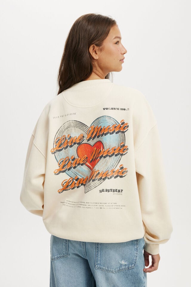 Cotton On Classic Fleece Graphic Crew Sweatshirt Live Music/cream