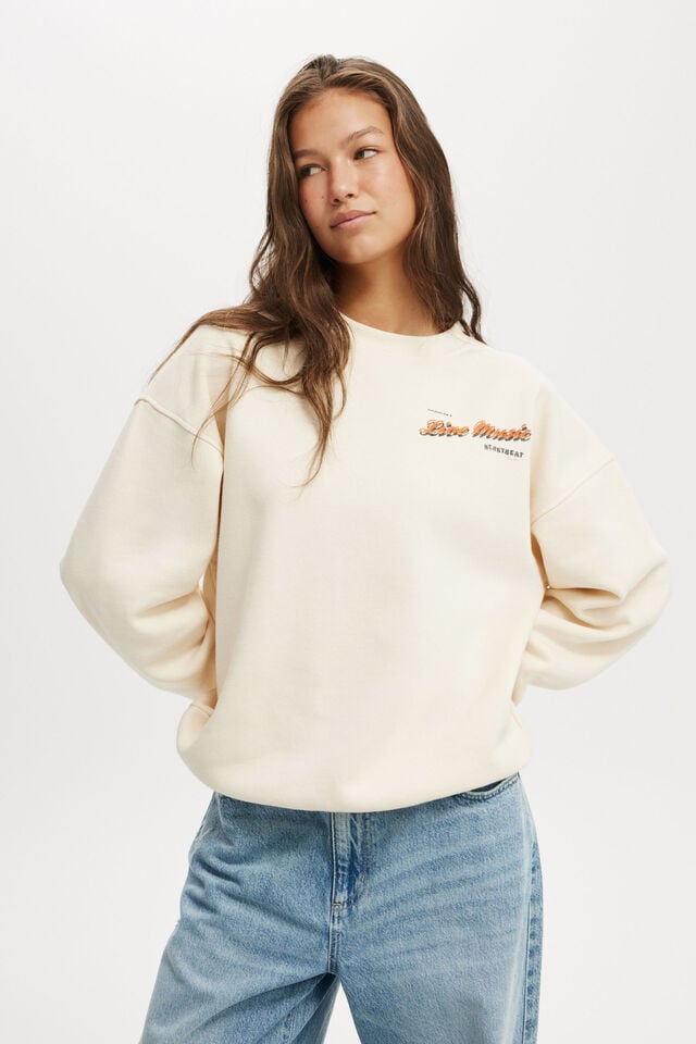 cotton on Classic Fleece Graphic Crew Sweatshirt live music/cream