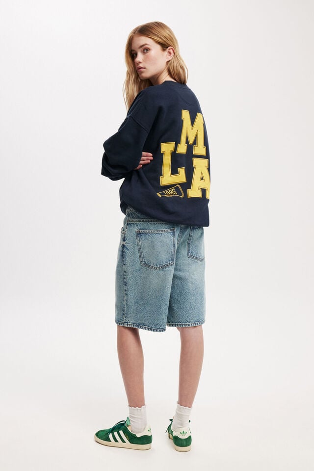 Cotton On Classic Fleece Graphic Crew Sweatshirt Lma/ Ink Navy