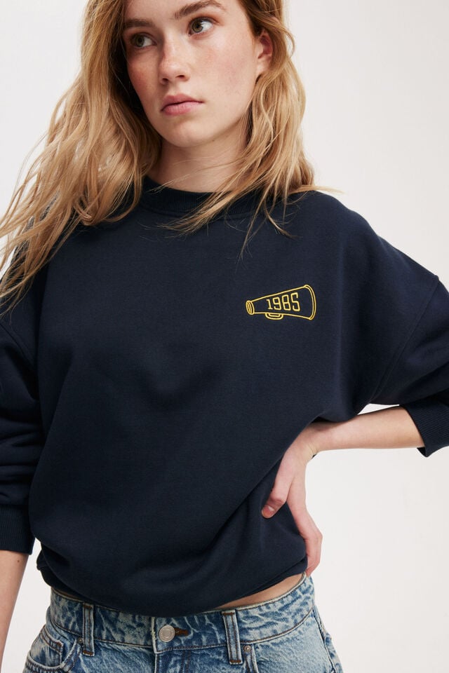 Cotton On Classic Fleece Graphic Crew Sweatshirt Lma/ Ink Navy