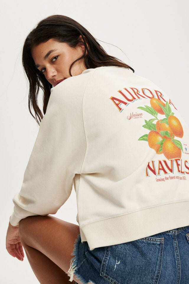 Cotton On Classic Fleece Graphic Raglan Crew Sweatshirt Aurora Navels/coconut