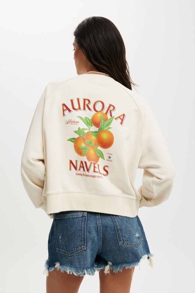 Cotton On Classic Fleece Graphic Raglan Crew Sweatshirt Aurora Navels/coconut