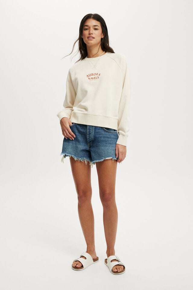 Cotton On Classic Fleece Graphic Raglan Crew Sweatshirt Aurora Navels/coconut