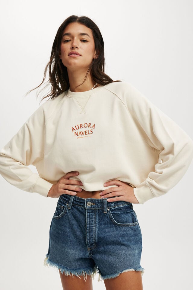 cotton on Classic Fleece Graphic Raglan Crew Sweatshirt aurora navels/coconut