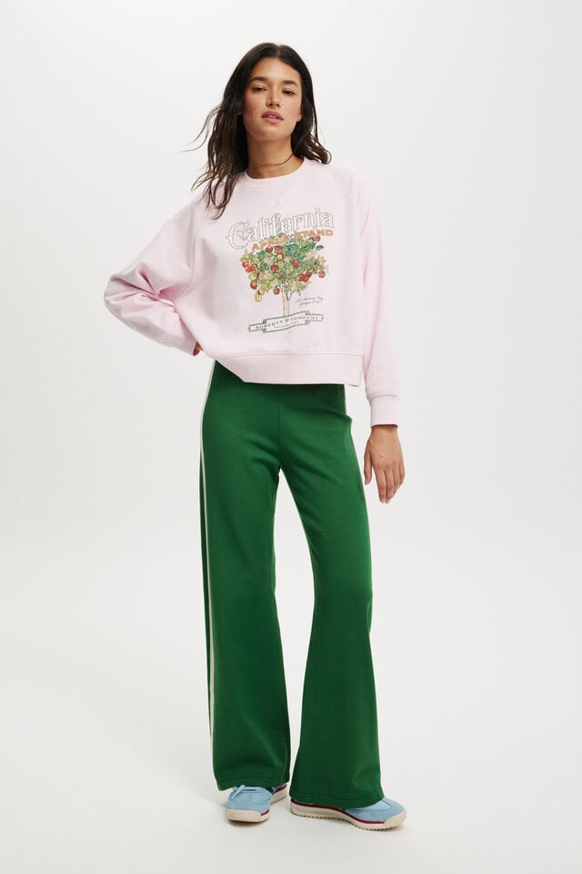 Cotton On Classic Fleece Graphic Raglan Crew Sweatshirt California Apple Stand/babydoll Pink