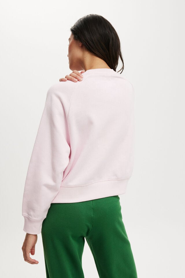 Cotton On Classic Fleece Graphic Raglan Crew Sweatshirt California Apple Stand/babydoll Pink