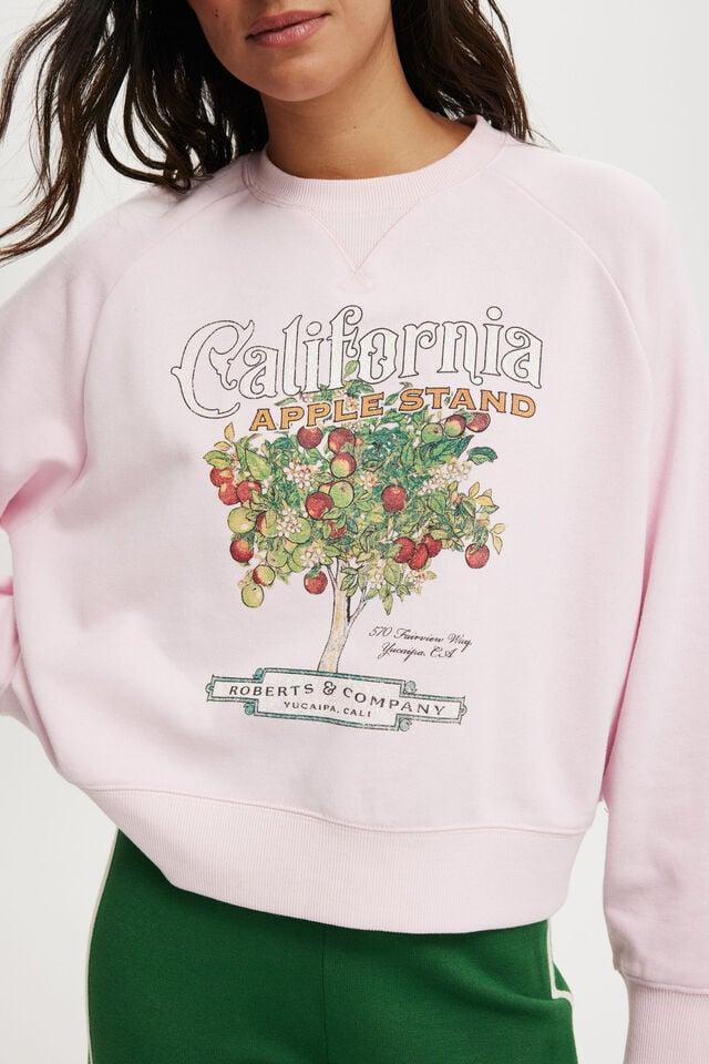 Cotton On Classic Fleece Graphic Raglan Crew Sweatshirt California Apple Stand/babydoll Pink