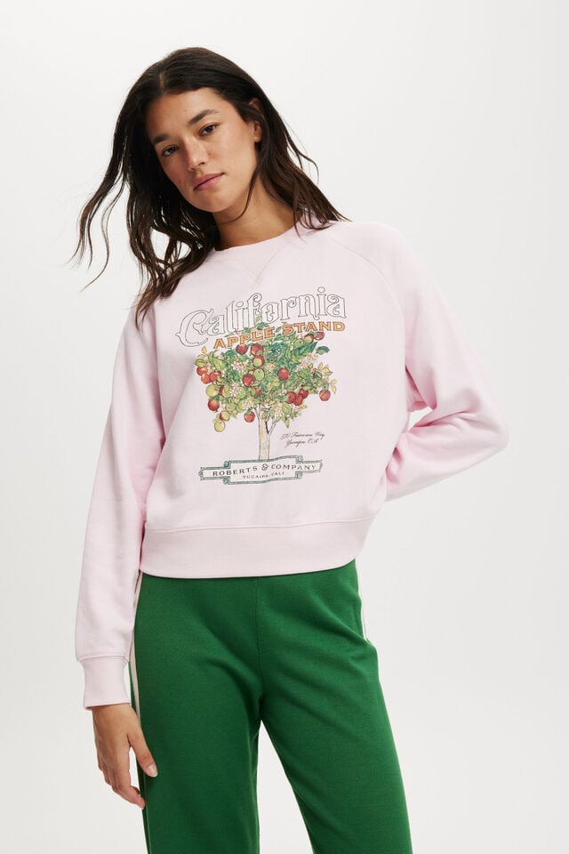 cotton on Classic Fleece Graphic Raglan Crew Sweatshirt california apple stand/babydoll pink