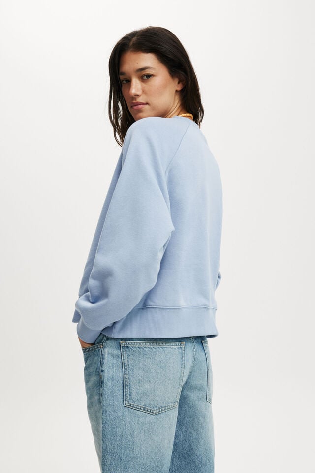 Cotton On Classic Fleece Graphic Raglan Crew Sweatshirt Hillside Produce/dusk Blue