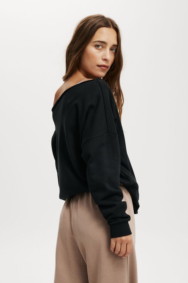 Cotton On Classic Fleece Off The Shoulder Sweatshirt Black