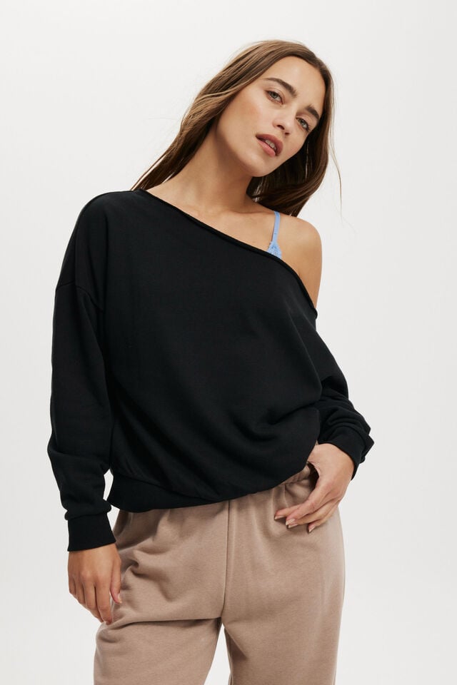 cotton on Classic Fleece Off The Shoulder Sweatshirt black