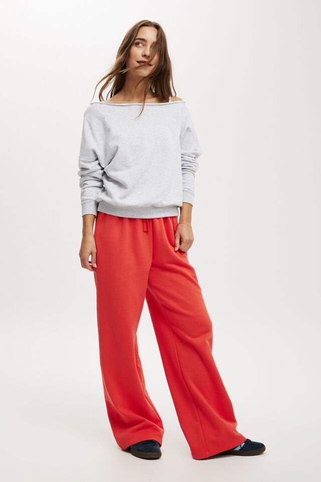 Cotton On Classic Fleece Off The Shoulder Sweatshirt Soft Grey Marle