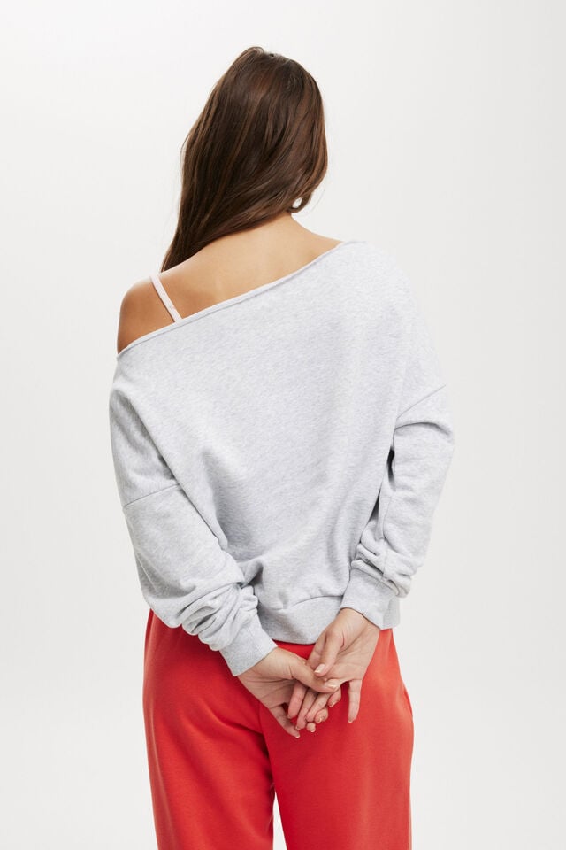 Cotton On Classic Fleece Off The Shoulder Sweatshirt Soft Grey Marle