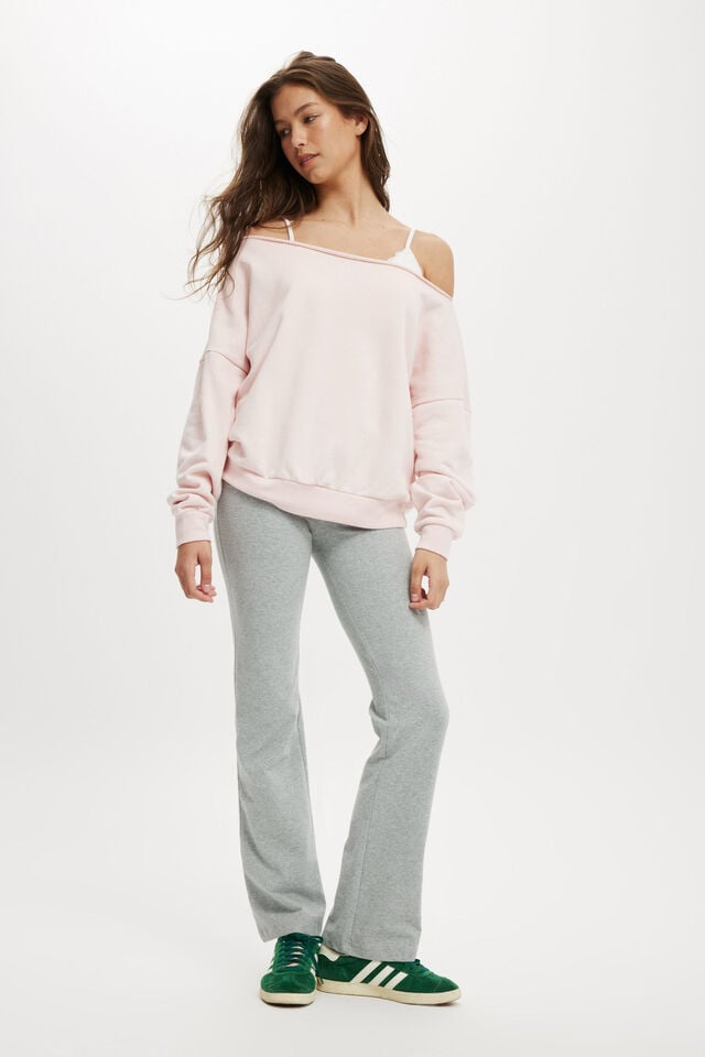 Cotton On Classic Fleece Off The Shoulder Sweatshirt Soft Pink