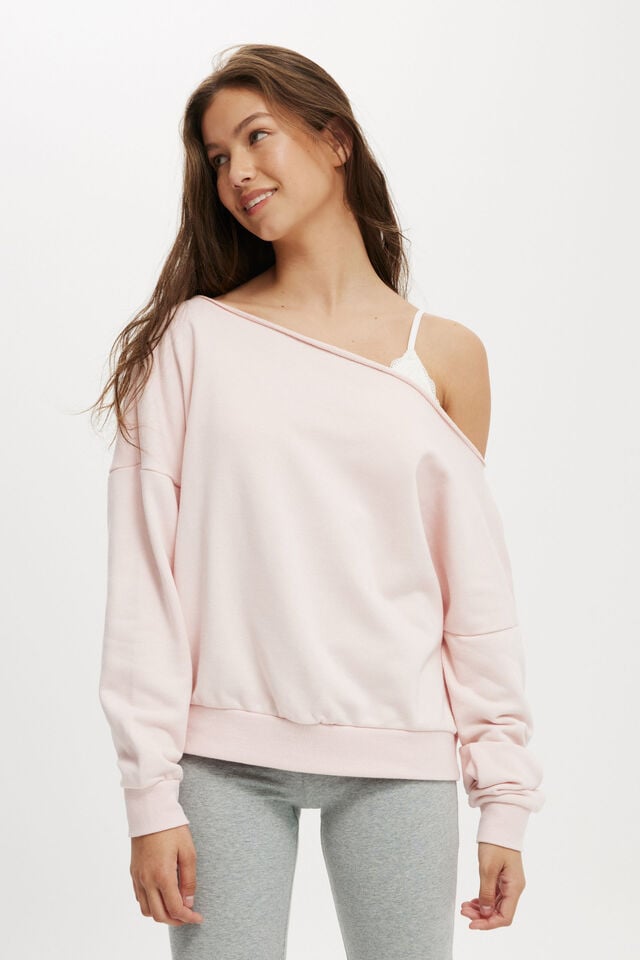cotton on Classic Fleece Off The Shoulder Sweatshirt soft pink