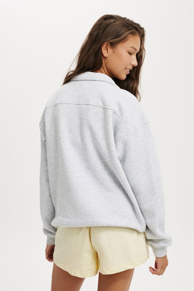 Cotton On Classic Fleece Oversized Half Zip Sweatshirt Newport Harbour / Soft Grey Marle