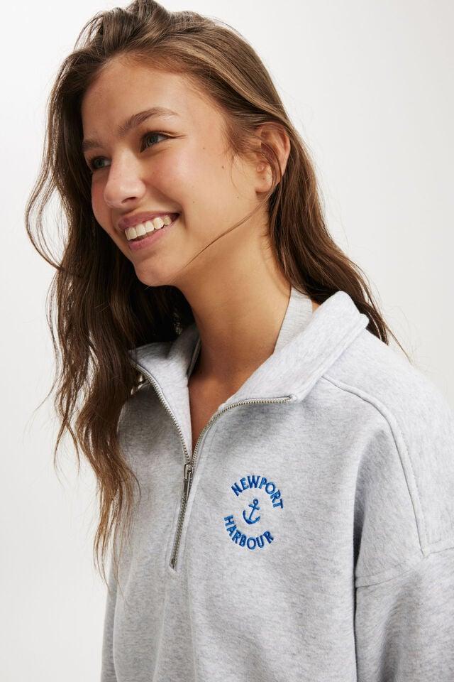 Cotton On Classic Fleece Oversized Half Zip Sweatshirt Newport Harbour / Soft Grey Marle
