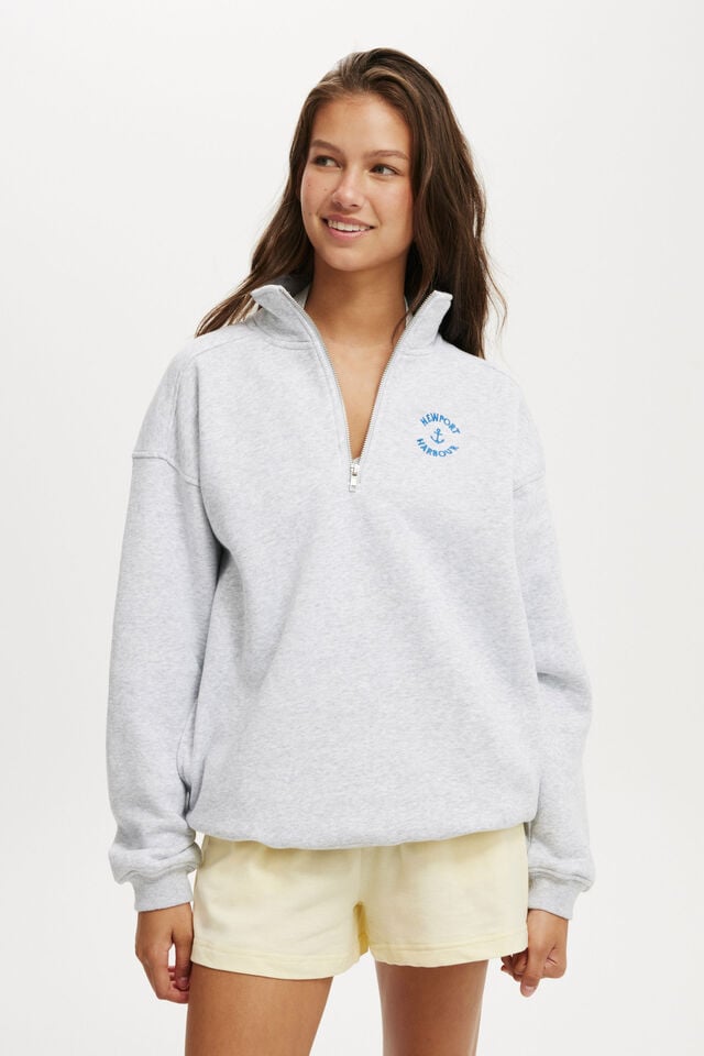 cotton on Classic Fleece Oversized Half Zip Sweatshirt newport harbour / soft grey marle