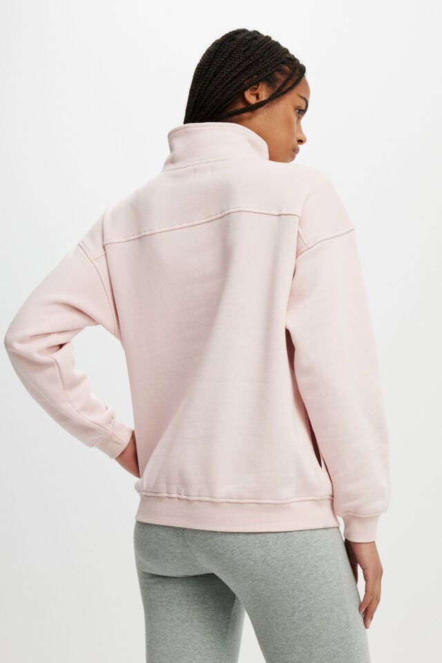 Cotton On Classic Fleece Oversized Half Zip Sweatshirt Soft Pink